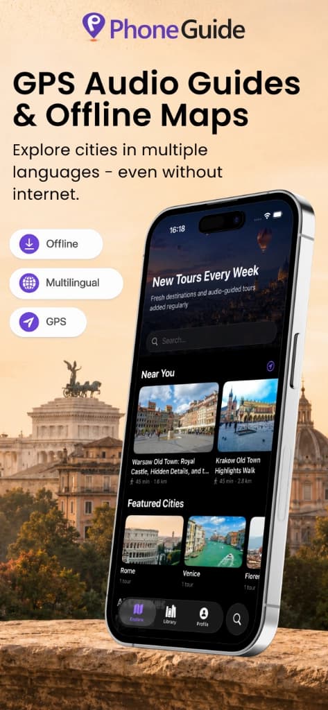 PhoneGuide audio walking tour app screen