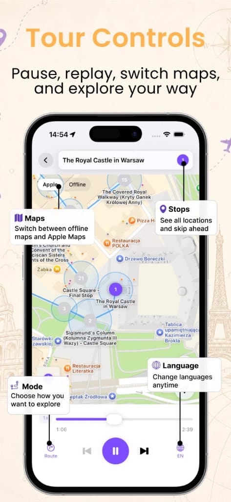 PhoneGuide audio walking tour app screen