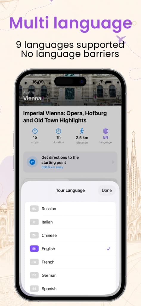 PhoneGuide audio walking tour app screen